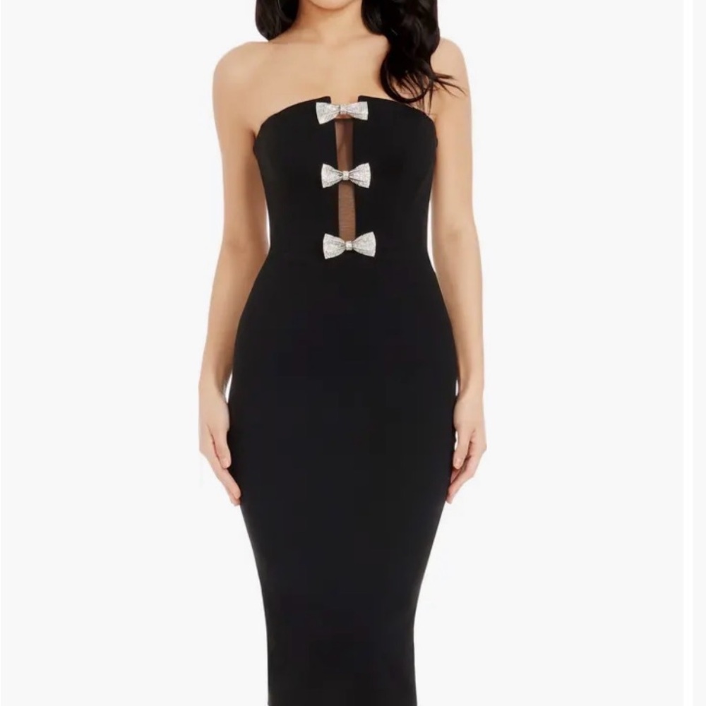 Dress the Population Strapless Black Midi Dress with Bows